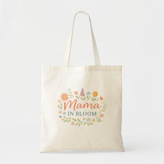 Mama In Bloom Florale Frühlings-Typografie-Design Tragetasche (Vorne)