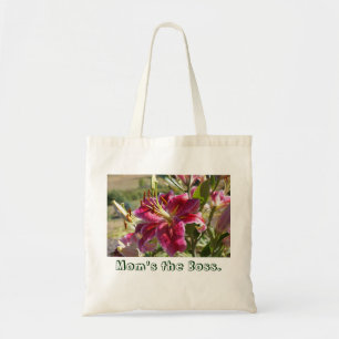 Mama ist der Boss Tragetaschen Pinke Lilien Blumen