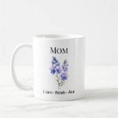 Mama Juli Geburtsblume mit Kindernamen Kaffeetasse (Links)
