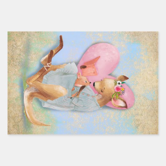 Mama Kangaroo mit Joey Geschenkpapier Set (Vorderseite)