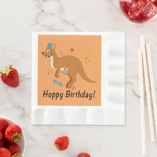 Mama Kangaroo und Baby in Birthday Hats Serviette (Beispiel)