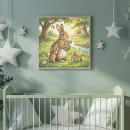 Mama Kaninchen und ihre Babys Kinderkrippe Poster