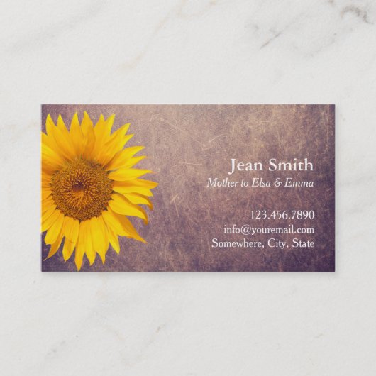 Mama kardiert Vintage Land-Sonnenblume Telefonnummerkarte (Vorderseite)