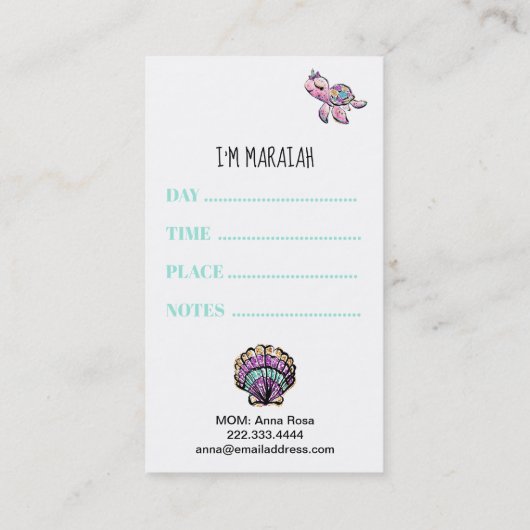 *~* Mama-Karte - Spiel-Datums-Glitzer-Meerjungfrau Visitenkarte (Rückseite)