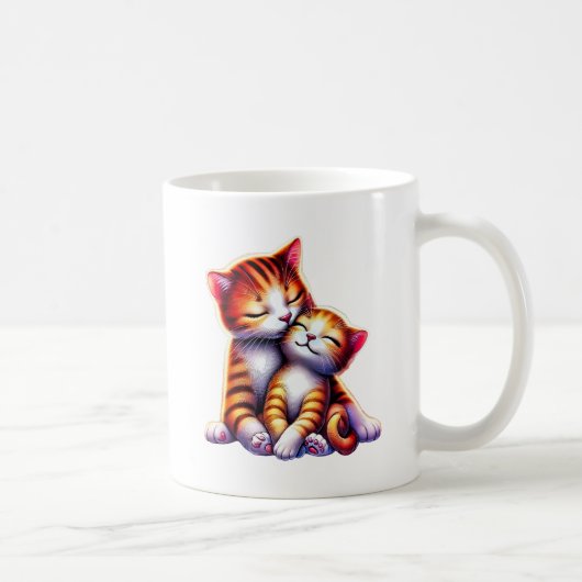 Mama Katze und ihr Kätzchen knuddeln. Kaffeetasse (Rechts)