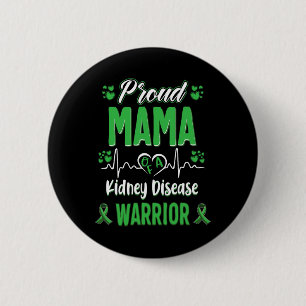 Mama Kidney Disease Warrior Awareness Ribbon Green Button