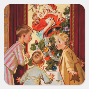 Mama Kisses Santa Claus Quadratischer Aufkleber