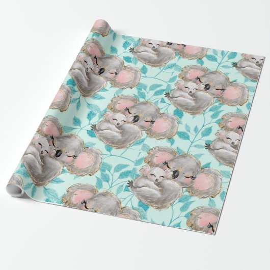 Mama Koala, Baby Greenery Wrapping Paper Geschenkpapier (Ungerollt)