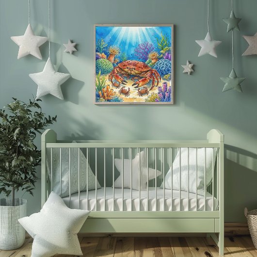 Mama Krabbe und Babys Kinderkrippe Poster