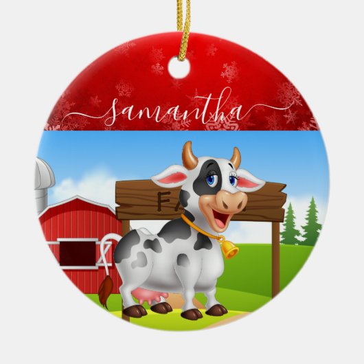 Mama Kuh Weihnachts-Keramik Ornament (Vorne)
