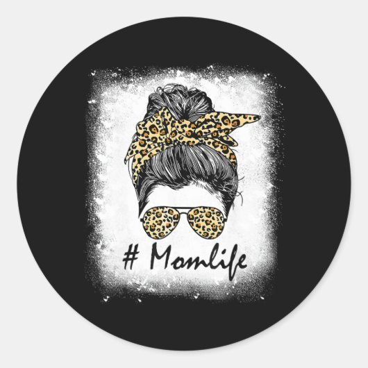 Mama Leben Leopard Messy Bun Women Runder Aufkleber (Vorderseite)