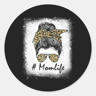 Mama Leben Leopard Messy Bun Women Runder Aufkleber
