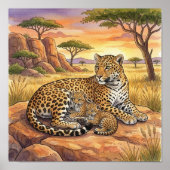 Mama Leopard and Cubs Nursery Poster (Vorne)