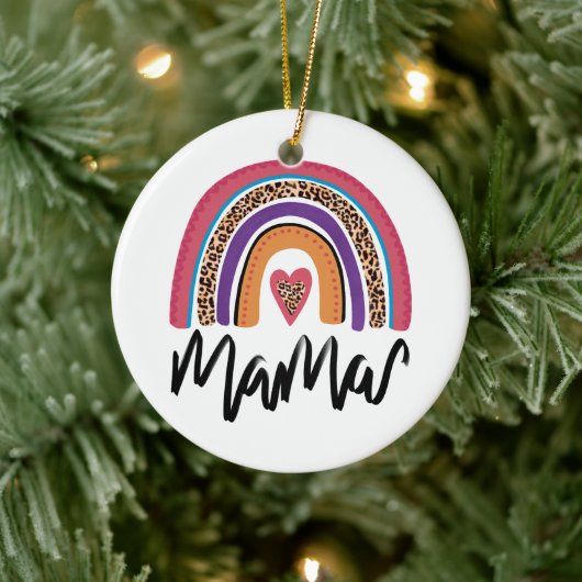 Mama Leopard Rainbow Keramik Ornament (Baum)