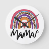 Mama Leopard Rainbow Runde Wanduhr (Vorderseite)