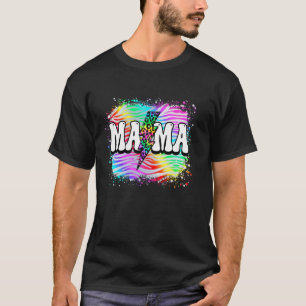 Mama Leopard Zebra Tie Dye Groovy Retro Familien M T-Shirt