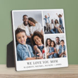 Mama Liebe Sie 3 Foto Collage Fotoplatte<br><div class="desc">Elegante Sake-Foto-Plakette,  um die beste Mutter aller Zeiten zu feiern,  mit einer 3-Foto-Collage von ihren Kindern und ihrer Familie,  "Wir Liebe You Mama" und den Namen ihrer Kinder und Familie.</div>