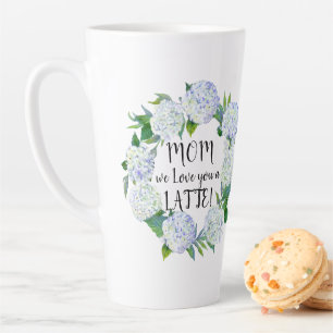 Mama Liebe Sie LATTE Wreath Blue Hydrangea Floral Milchtasse