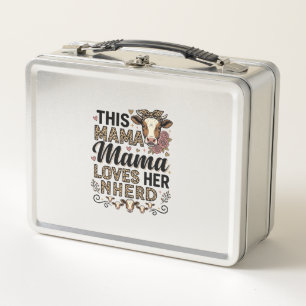 Mama liebt ihre Herde Vintage-Kuh-Mom-Shirt-Design Metall Brotdose
