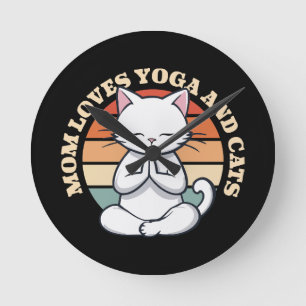 Mama liebt Katzen und Yoga Runde Wanduhr