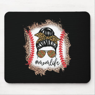 Mama Life Baseball Mama Messy Bun Leopard Baseball Mousepad