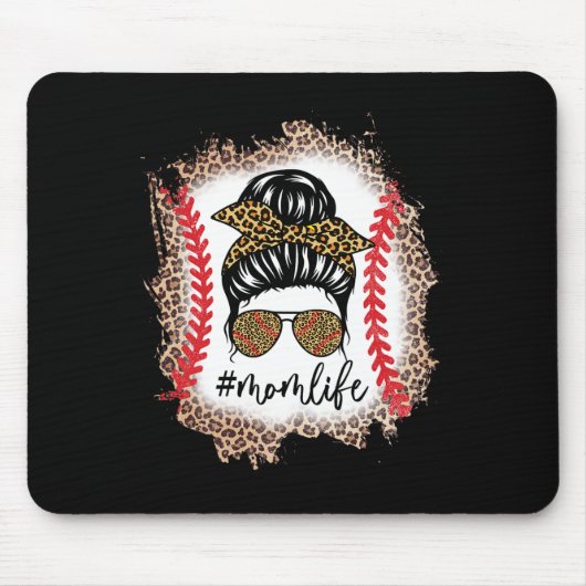 Mama Life Baseball Mama Messy Bun Leopard Baseball Mousepad (Vorne)