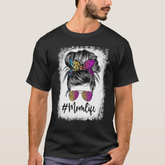 Mama Life Blached Mama Life Leopard Messy Bun 11 T-Shirt