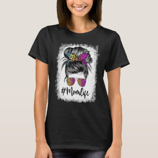 Mama Life Blached Mama Life Leopard Messy Bun 11 T-Shirt