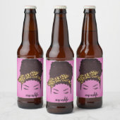 Mama Life, Black Afro Messy Bun, Afro American Bierflaschenetikett (Flaschen)