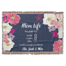 Mama Life Coffee & Sleep Floral Name Throw Blanken
