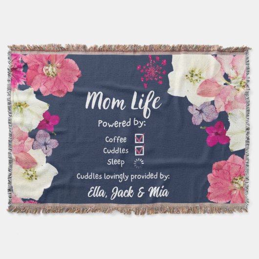 Mama Life Coffee & Sleep Floral Name Throw Blanken Decke (Vorderseite)