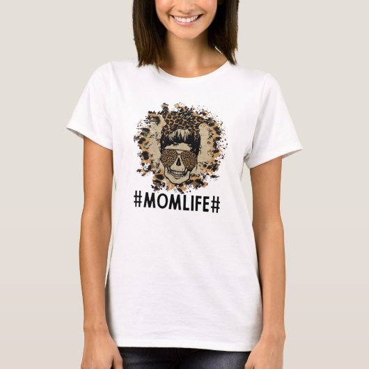 Mama Life Funny Skul mit Sonnenbrille und Leopard T-Shirt (Vorderseite)