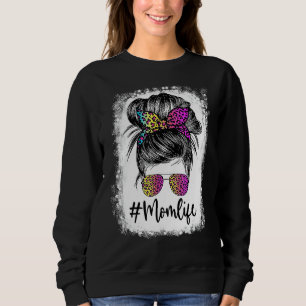 Mama Life gebleicht Mama Leopard Messy Bun Sweatshirt