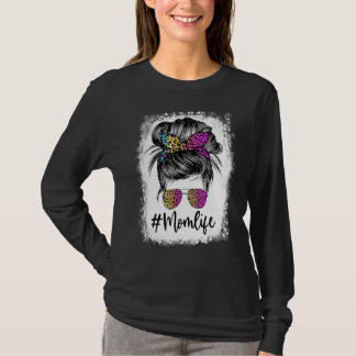Mama Life gebleicht Mama Leopard Messy Bun T-Shirt