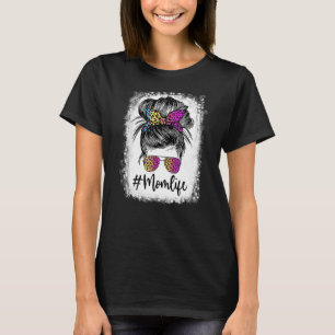 Mama Life gebleicht Mama Leopard Messy Bun T-Shirt