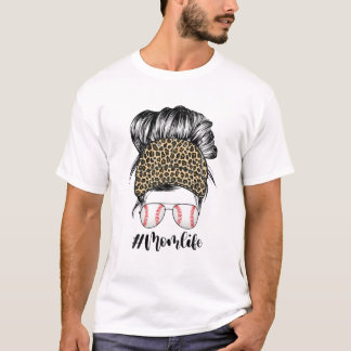 Mama Life Leopard Baseball Cap Messy Bun Hair Moth T-Shirt