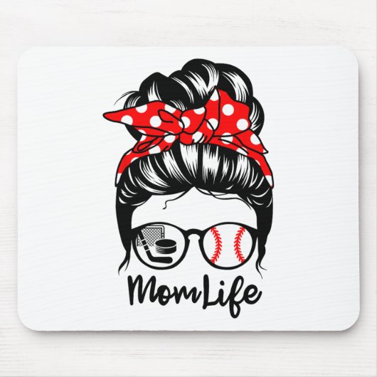 Mama Life Messy Bun Hair Funny Baseball Hockey Mam Mousepad (Vorne)