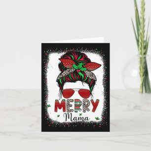 Mama Life Messy Bun Kariert Leopard Xmas Merry Mam Karte