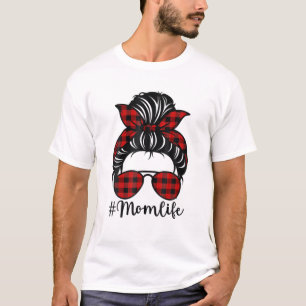 Mama Life Messy Bun Red Buffalo Kariert Weihnachts T-Shirt