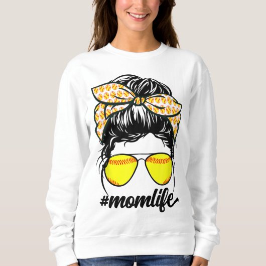 Mama Life Messy Bun Softball Baseball Mamas Mütter Sweatshirt (Vorderseite)