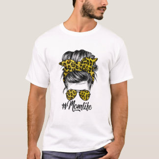 Mama Life Messy Hair Bun Leopard Frauen Muttertag T-Shirt