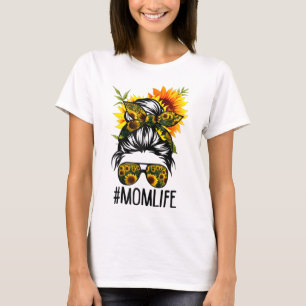 Mama Life Messy Hair Bun Sonnenblume Frauen Mutter T-Shirt