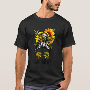 Mama Life Messy Hair Bun Sonnenblume Frauen Mutter T-Shirt