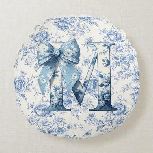 Mama Light Blue Chinoiserie Round Pillow Rundes Kissen (Vorderseite)