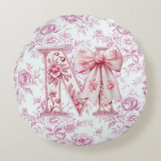 Mama Light Pink Chinoiserie Rundes Kissen (Vorderseite)