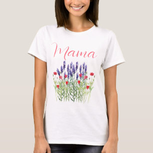 MAMA lila Lavendel- und Mohnblüten Blume T-Shirt