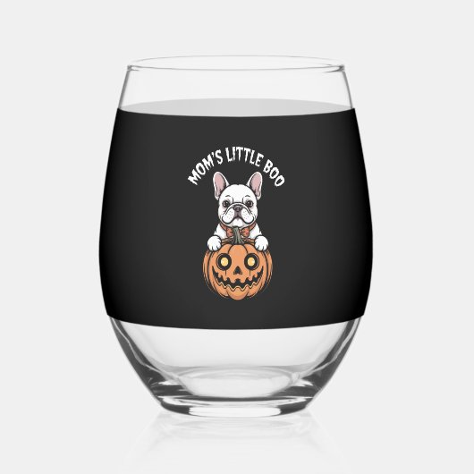 Mama Little Boo French Bulldog Hallowen Weinglas Ohne Stiel (Vorderseite)