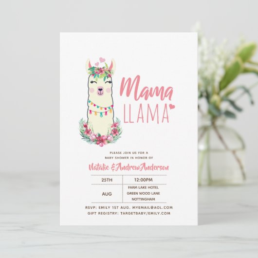 Mama Llama Baby Shower Fiesta Cacti Niedlich Girls Einladung (Stehend Vorderseite)