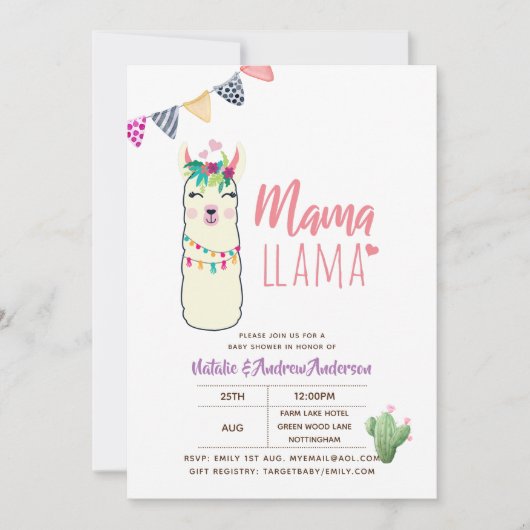 Mama Llama Baby Shower Fiesta Cacti Niedlich Girls Einladung (Vorderseite)
