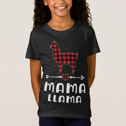 Mama Llama Christmas Pajama Red Kariert Buffalo Fa T-Shirt (Vorderseite)